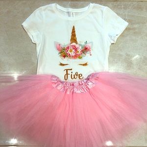 Girls fifth birthday unicorn set with pink tutu